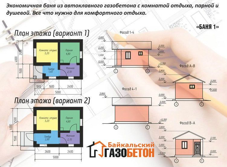 Проект бани из газобетона